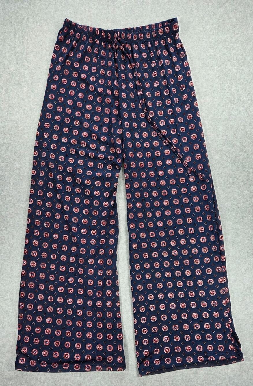Tiffany & Grey Wide Leg Lounge Pants Large Petite Medallion Navy Boho Drawstring